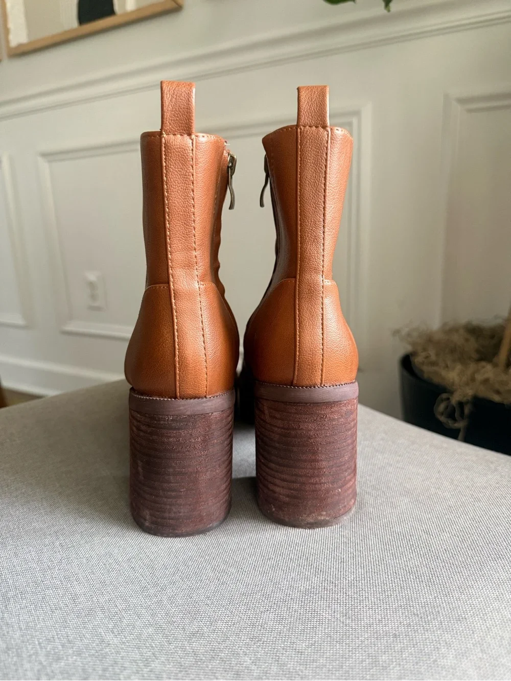House of Harlow 1960 Cognac Platform Heeled Ankle Boots | Size 6.5